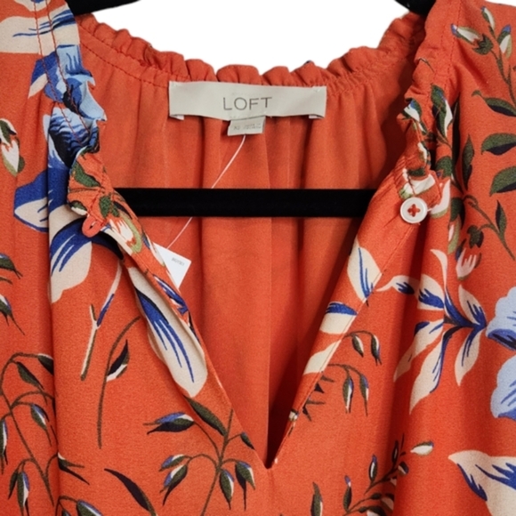 ANN TAYLOR LOFT NWT Petite Dress  Orange & Blue Floral Tiered Ruffle Key… - Picture 3 of 9